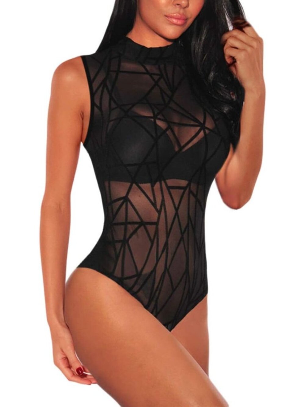 Chic Women's Sleeveless Mesh Bodysuit - Sheer Going Out Top for Nightlife